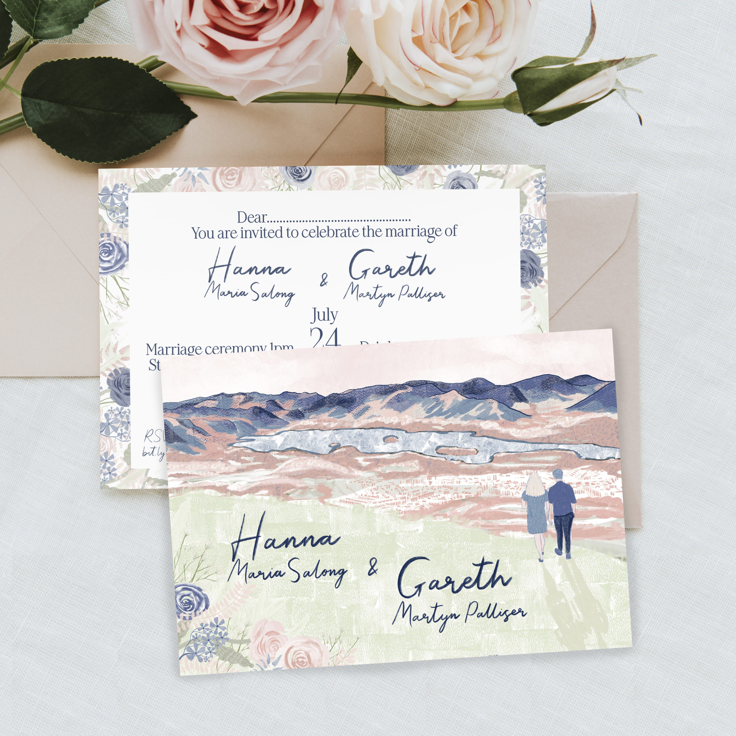 Rose flowers by a card mockup design element