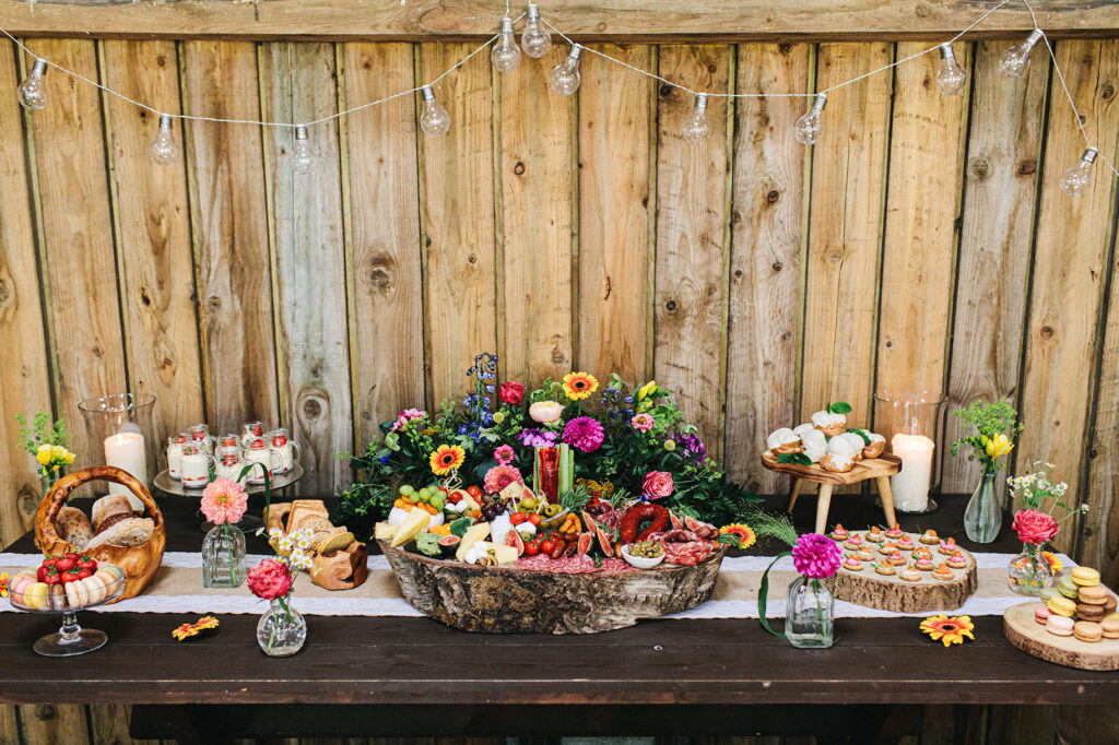 colourful-wedding-shoot-woodland-weddings-bright-bold-rustic-venue-bouquet-and-bells