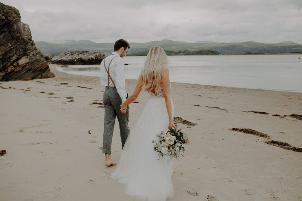 wedding-inspiration-elopement-beach-beautiful-gown-dress-tiara-wild-romantic-welsh-coastal-photography-shoot-editorial-ethereal-natural-beauty-caves-coves-abundance-lush-greenery-delicate-blues-blush-pinks-nudes-organic-muted-colour-tones