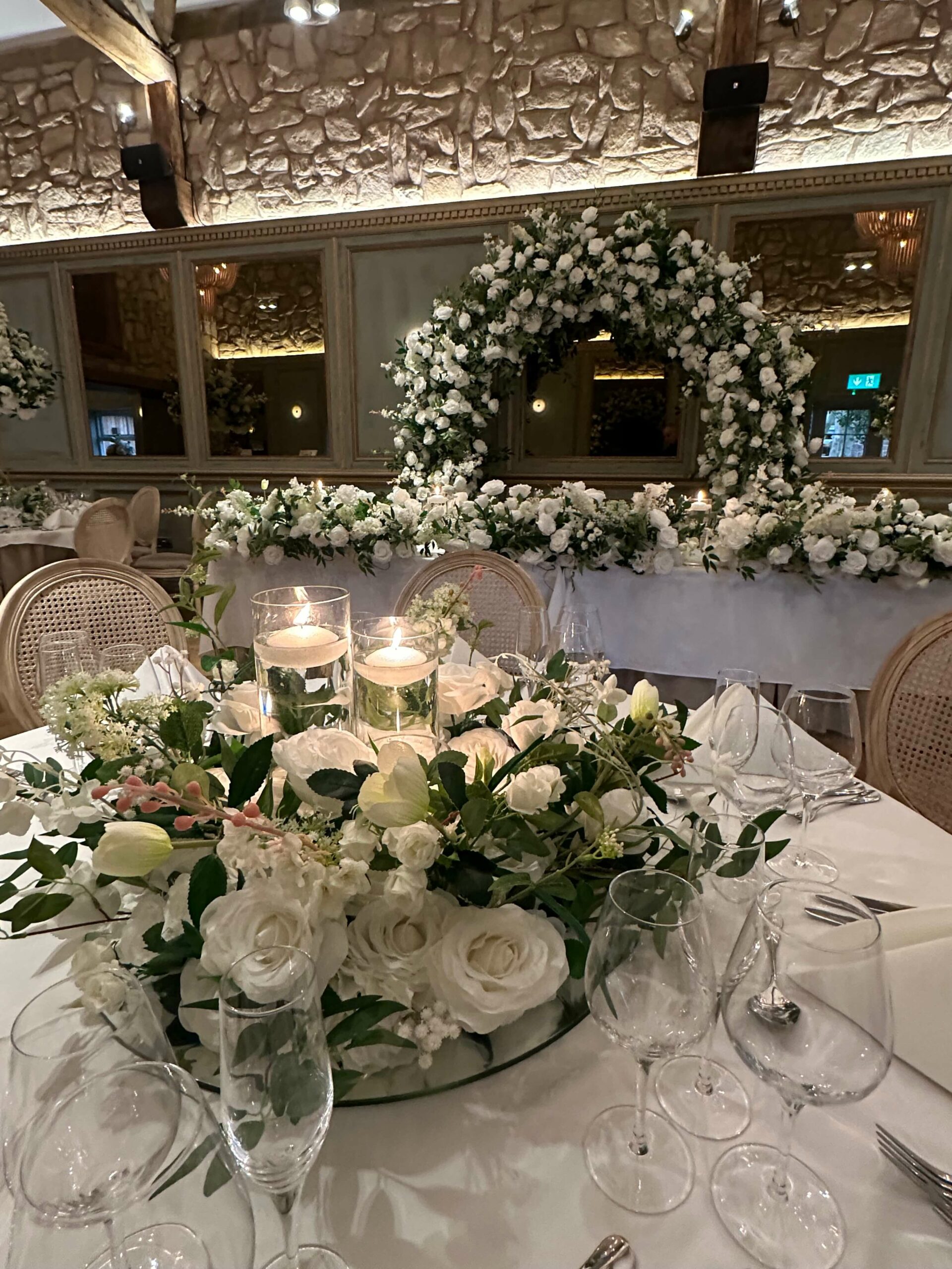 Green & White Floral Arch, Top Table